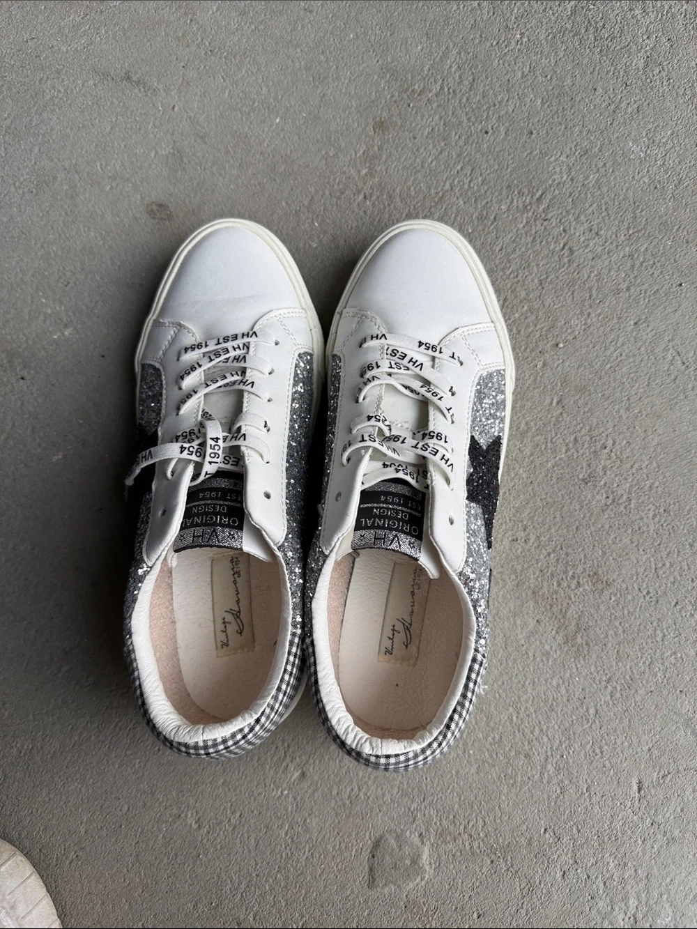 White Sneakers with Black Glitter Casual Women's Fashion Vintage Havannah
